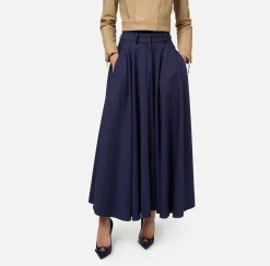 Elisabetta Franchi Skirts|Cool wool midi skirt with emblem embroidery Navy