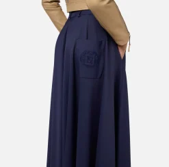 Elisabetta Franchi Skirts|Cool wool midi skirt with emblem embroidery Navy