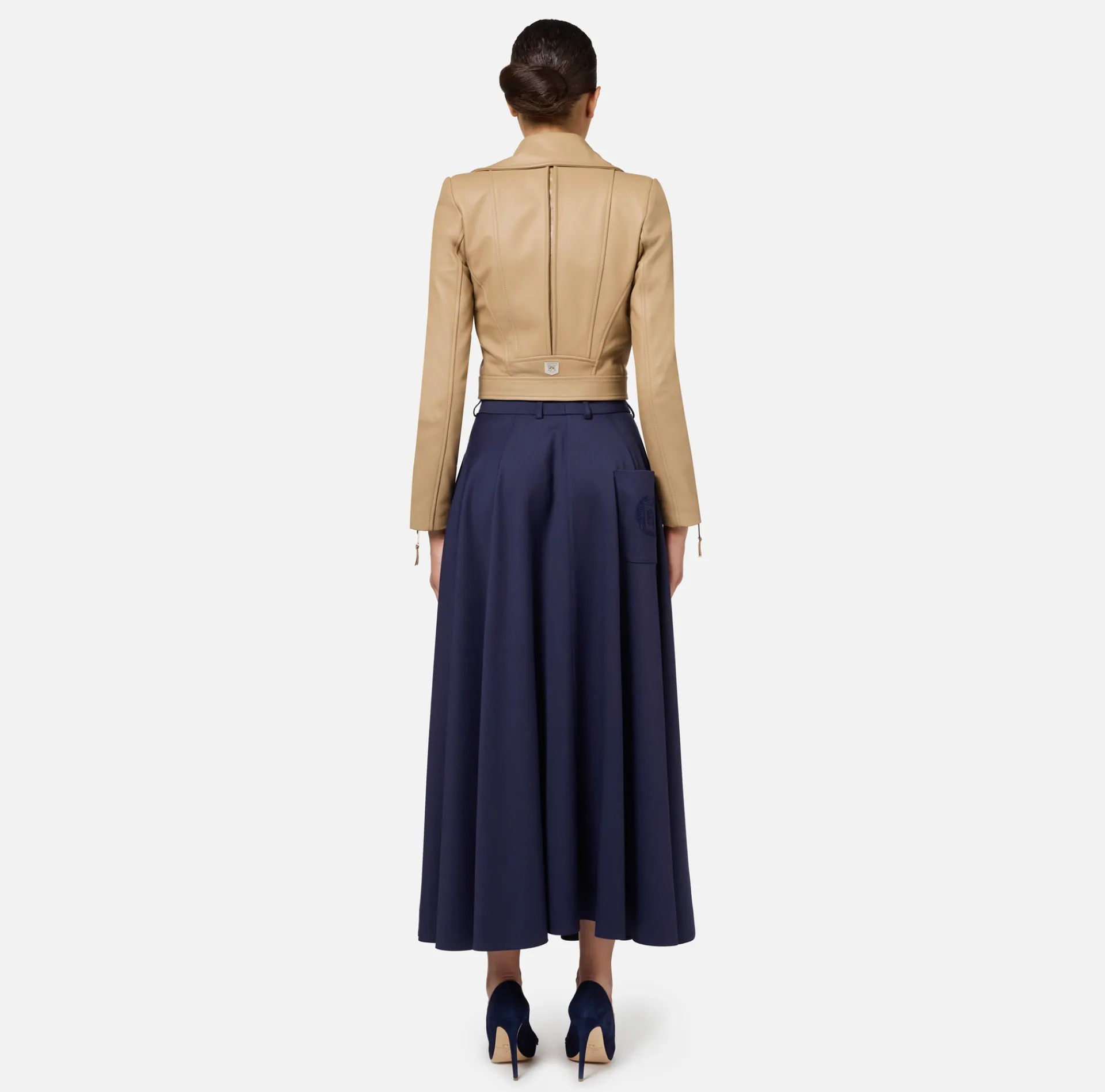 Elisabetta Franchi Skirts|Cool wool midi skirt with emblem embroidery Navy