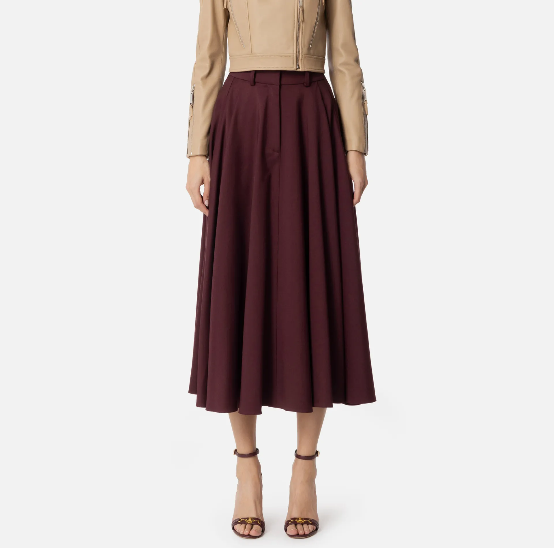 Elisabetta Franchi Skirts|Cool wool midi skirt with emblem embroidery RougeNoir