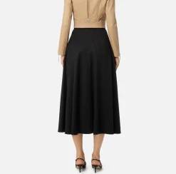 Elisabetta Franchi Skirts|Cool wool midi skirt with emblem embroidery Black