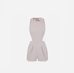 Elisabetta Franchi Jumpsuits|Cool wool romper suit with logoed elastic band Pearl