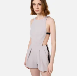 Elisabetta Franchi Jumpsuits|Cool wool romper suit with logoed elastic band Pearl