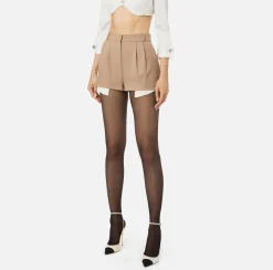 Elisabetta Franchi Trousers And Shorts|Cool wool shorts with visible pocket lining Camel