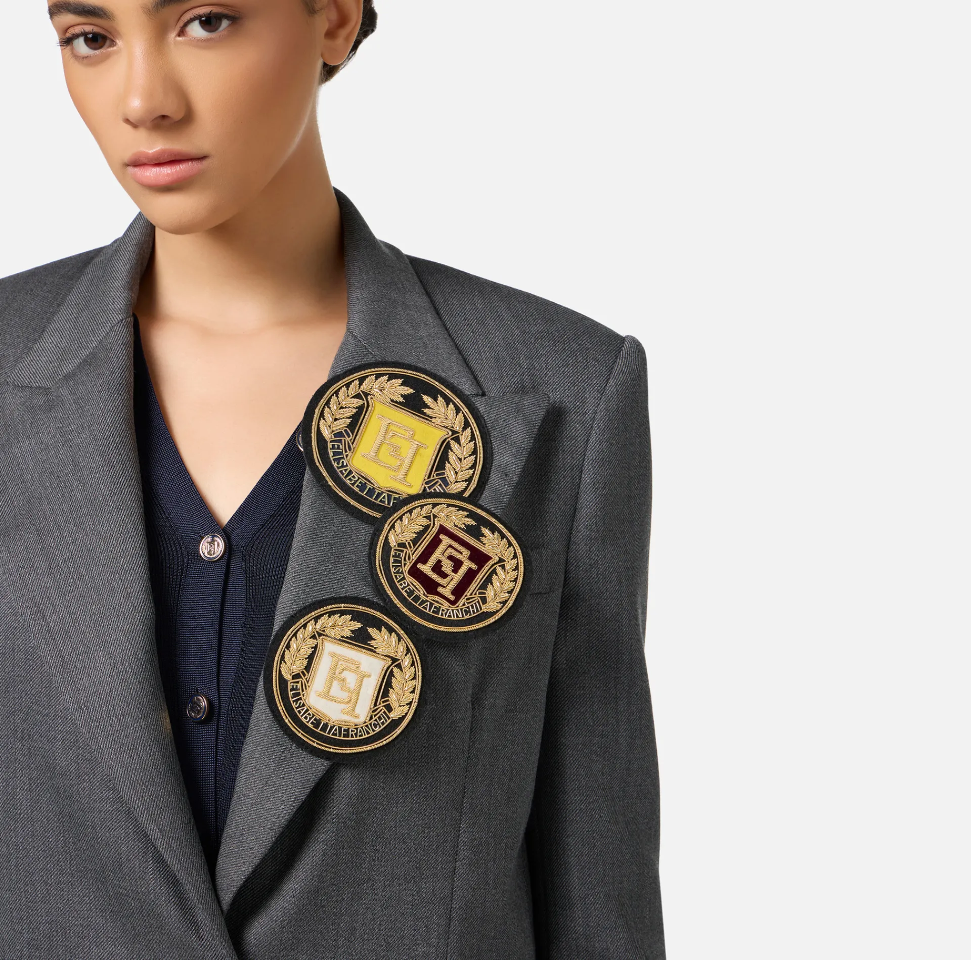 Elisabetta Franchi Jackets And Trench Coats|Cool wool single-breasted jacket with patch