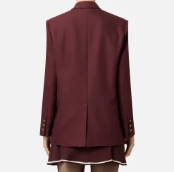 Elisabetta Franchi Jackets And Trench Coats|Cool wool single-breasted jacket with patch RougeNoir