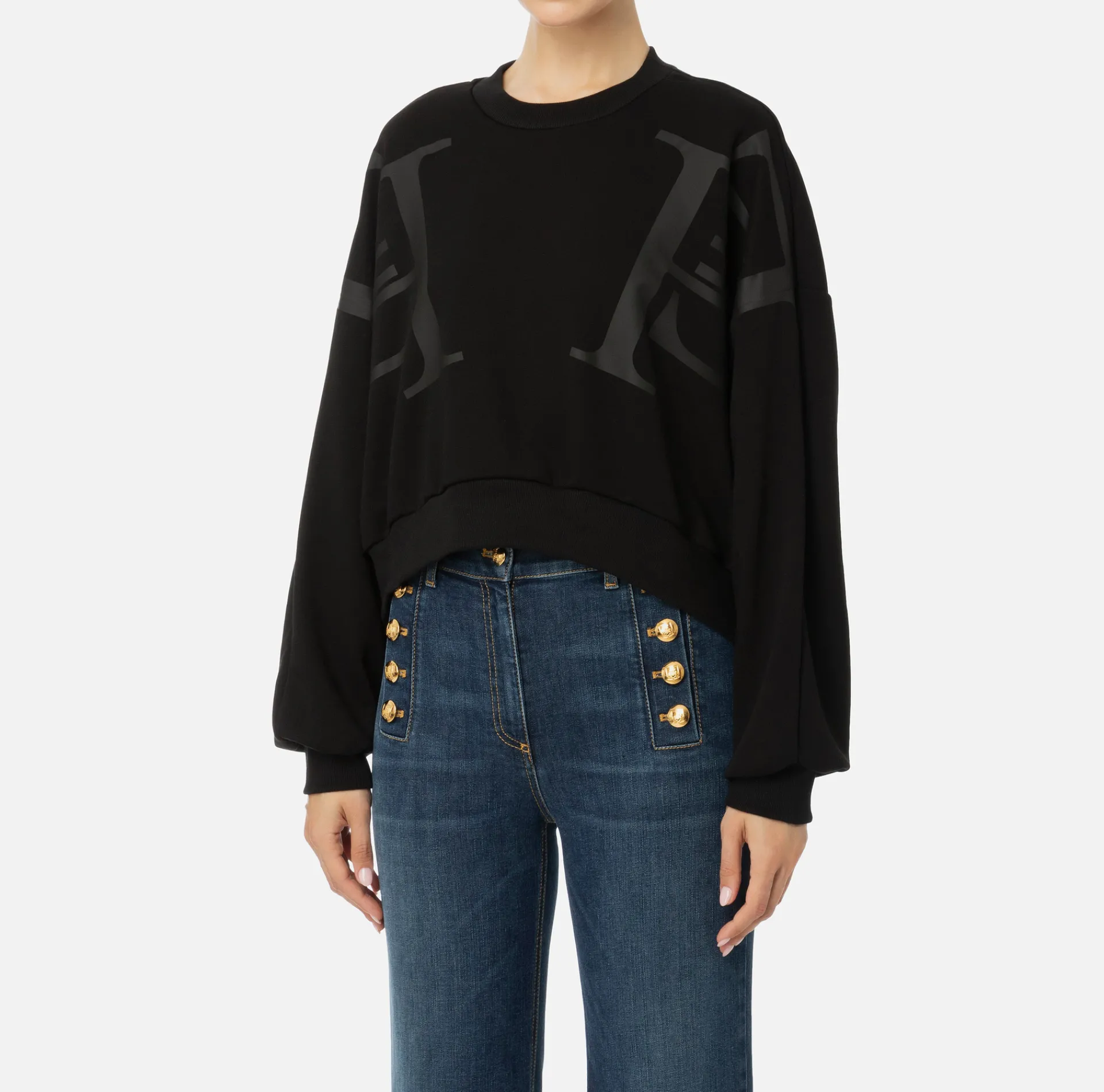 Elisabetta Franchi Knitwear And Sweatshirts|Cotton cropped sweatshirt with maxi logo Black