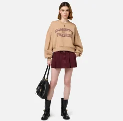 Elisabetta Franchi Knitwear And Sweatshirts|Cotton cropped sweatshirt with college logo Camel