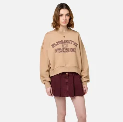 Elisabetta Franchi Knitwear And Sweatshirts|Cotton cropped sweatshirt with college logo Camel