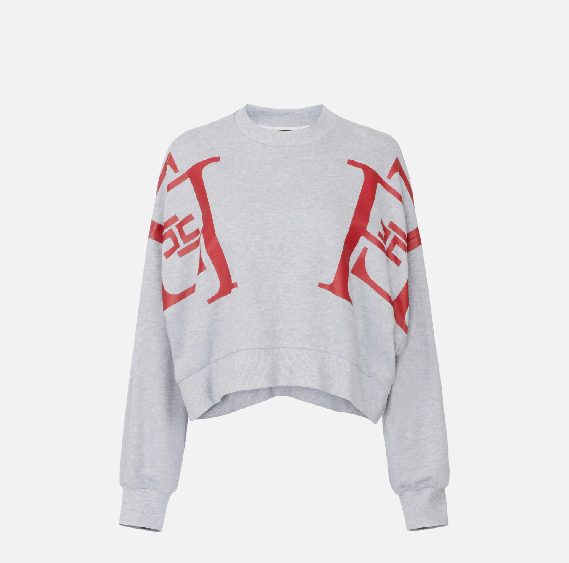 Elisabetta Franchi Knitwear And Sweatshirts|Cotton cropped sweatshirt with maxi logo HeatherGrey