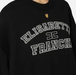 Elisabetta Franchi Knitwear And Sweatshirts|Cotton cropped sweatshirt with college logo Black