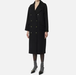 Elisabetta Franchi Coats And Jackets|Cotton double-breasted oversized coat Black
