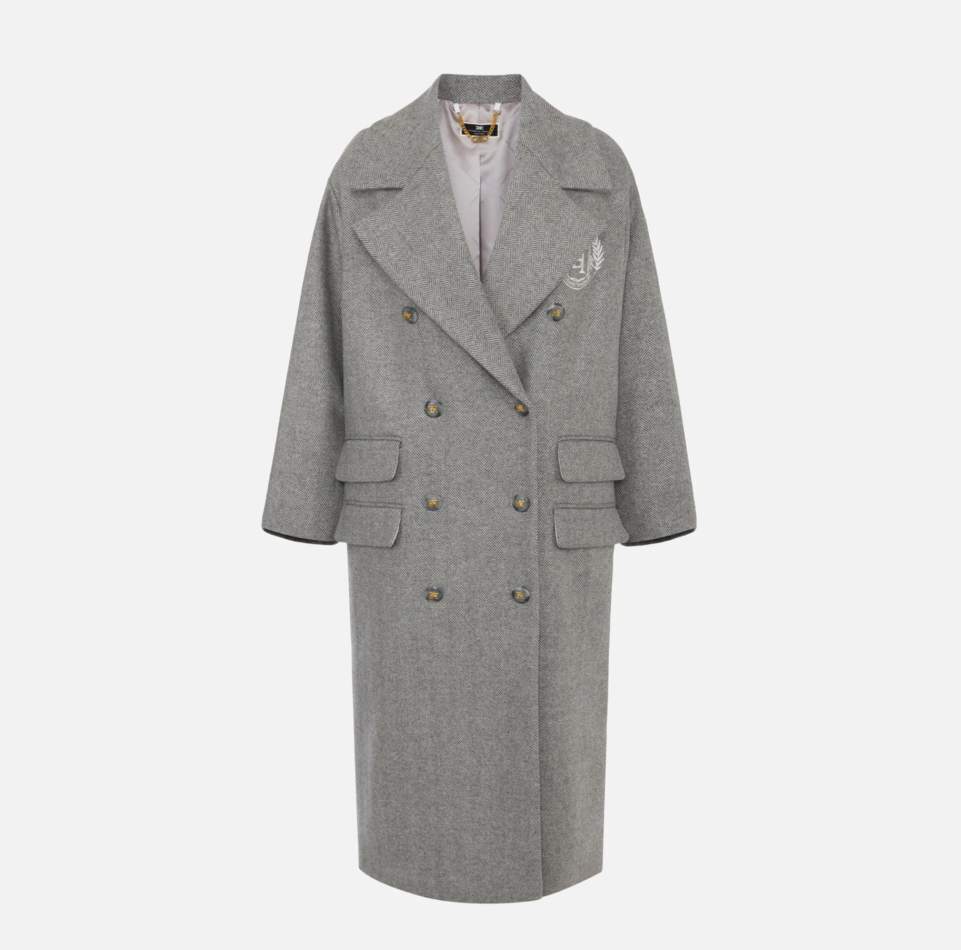 Elisabetta Franchi Coats And Jackets|Cotton double-breasted oversized coat with emblem