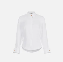 Elisabetta Franchi Shirts And Blouses|Cotton poplin shirt with gathers and logo emblem White