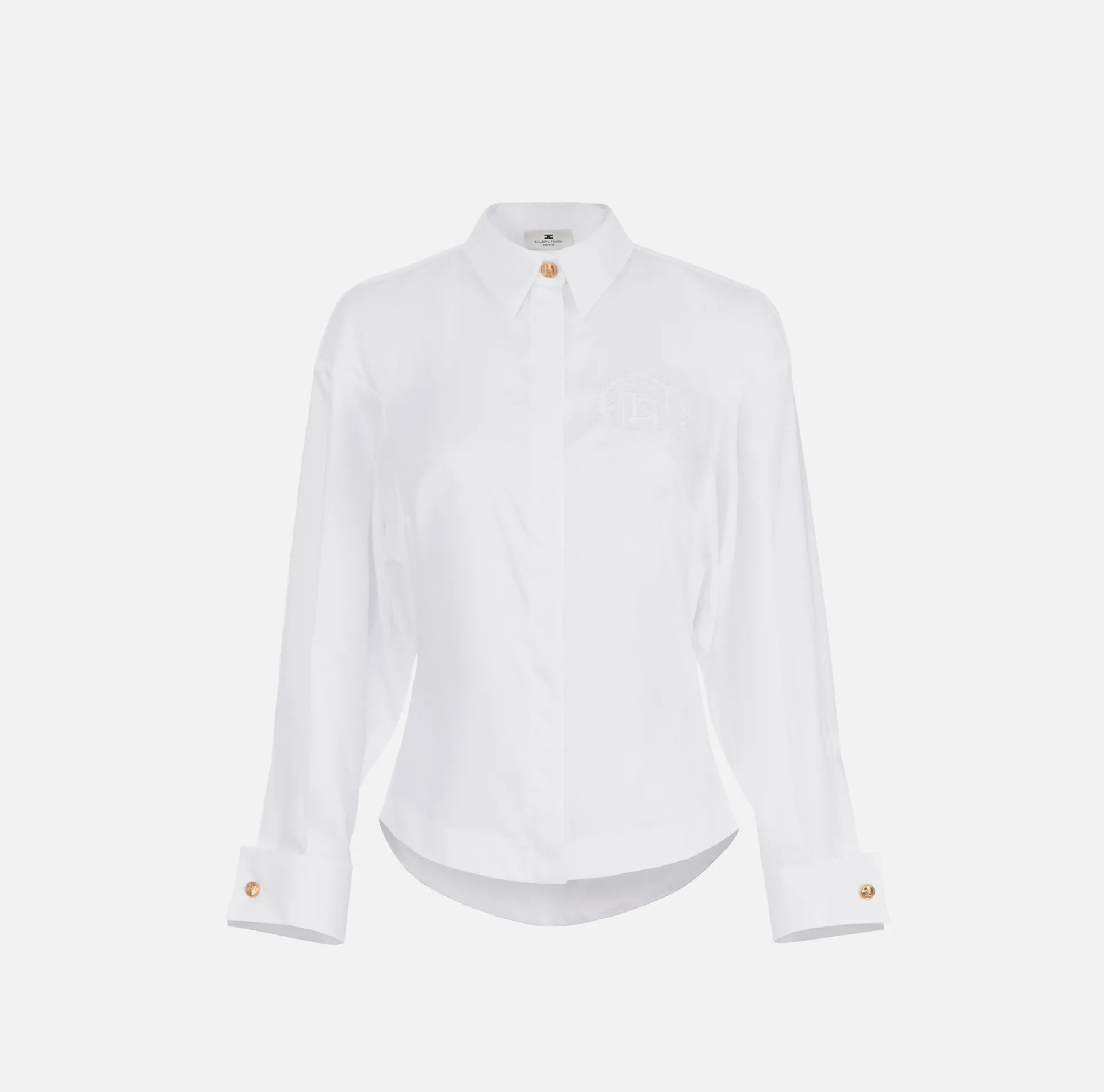 Elisabetta Franchi Shirts And Blouses|Cotton poplin shirt with gathers and logo emblem White