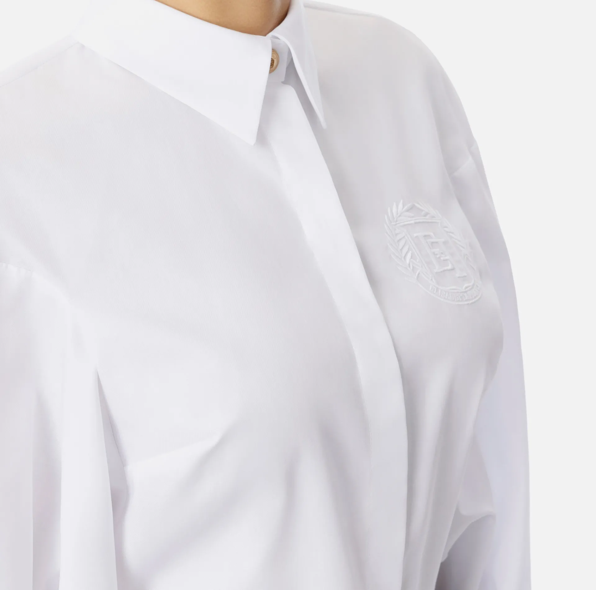 Elisabetta Franchi Shirts And Blouses|Cotton poplin shirt with gathers and logo emblem White