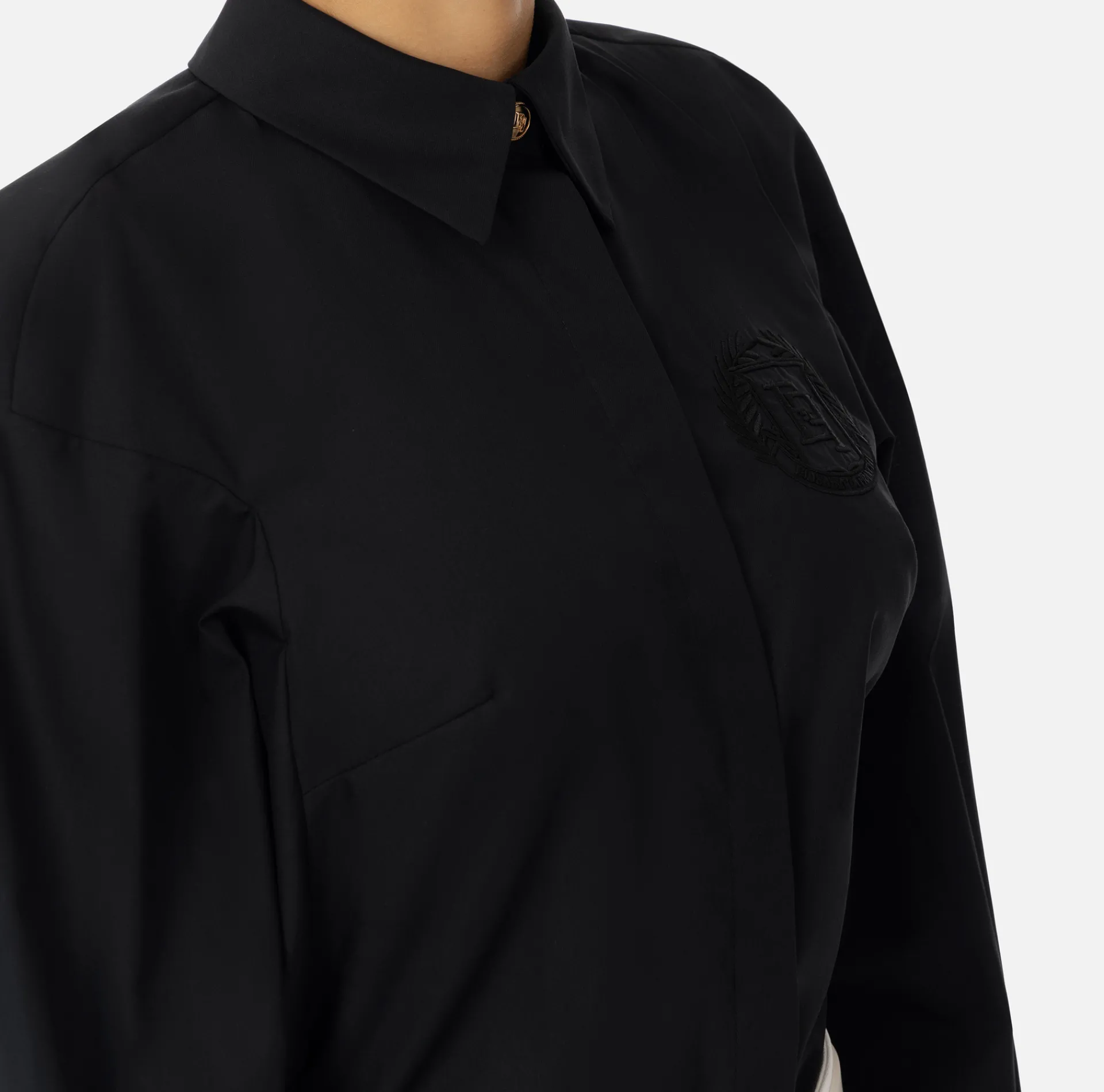 Elisabetta Franchi Shirts And Blouses|Cotton poplin shirt with gathers and logo emblem Black