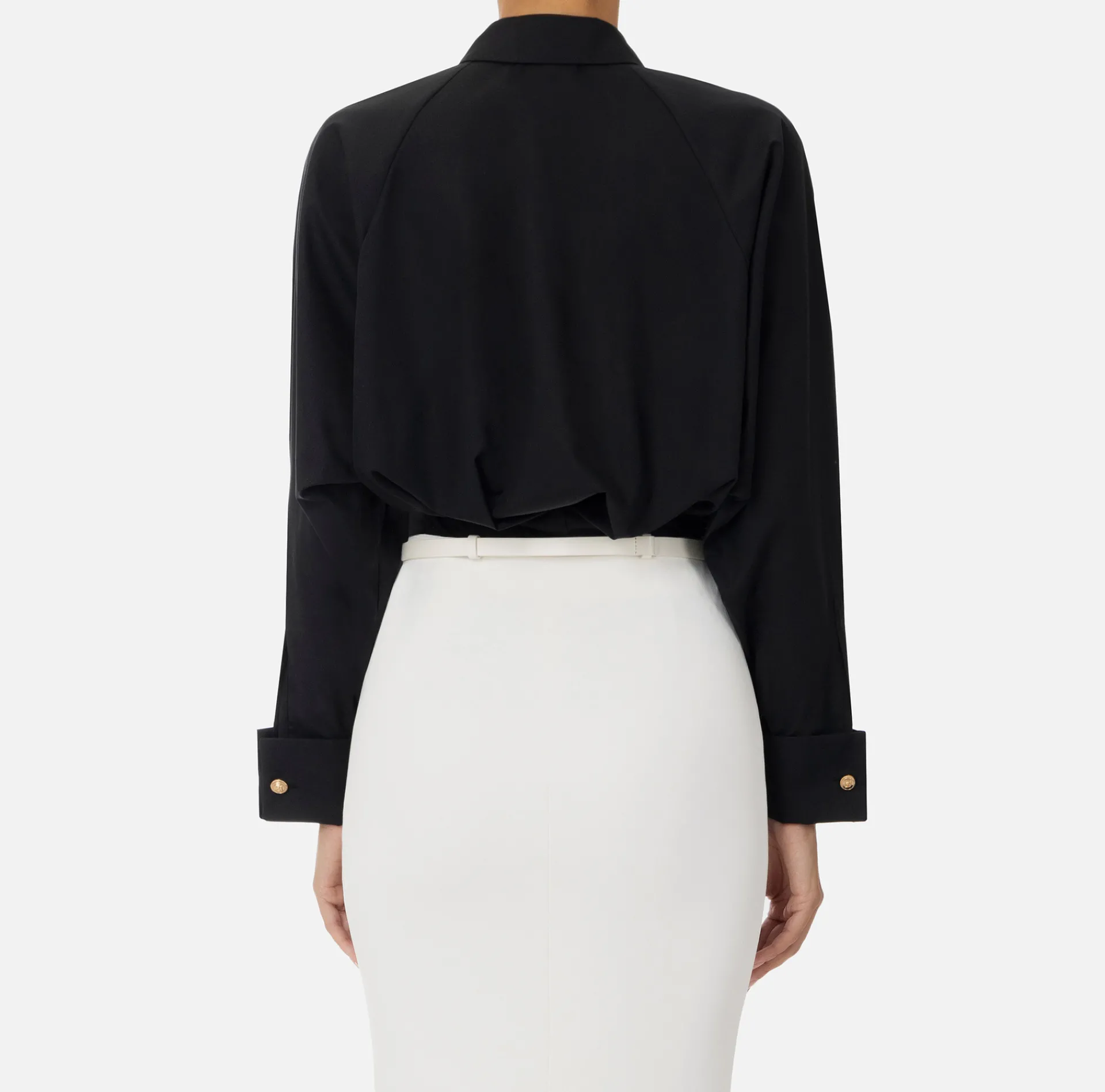 Elisabetta Franchi Shirts And Blouses|Cotton poplin shirt with gathers and logo emblem Black