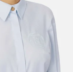 Elisabetta Franchi Shirts And Blouses|Cotton poplin shirt with gathers and logo emblem Skyblue