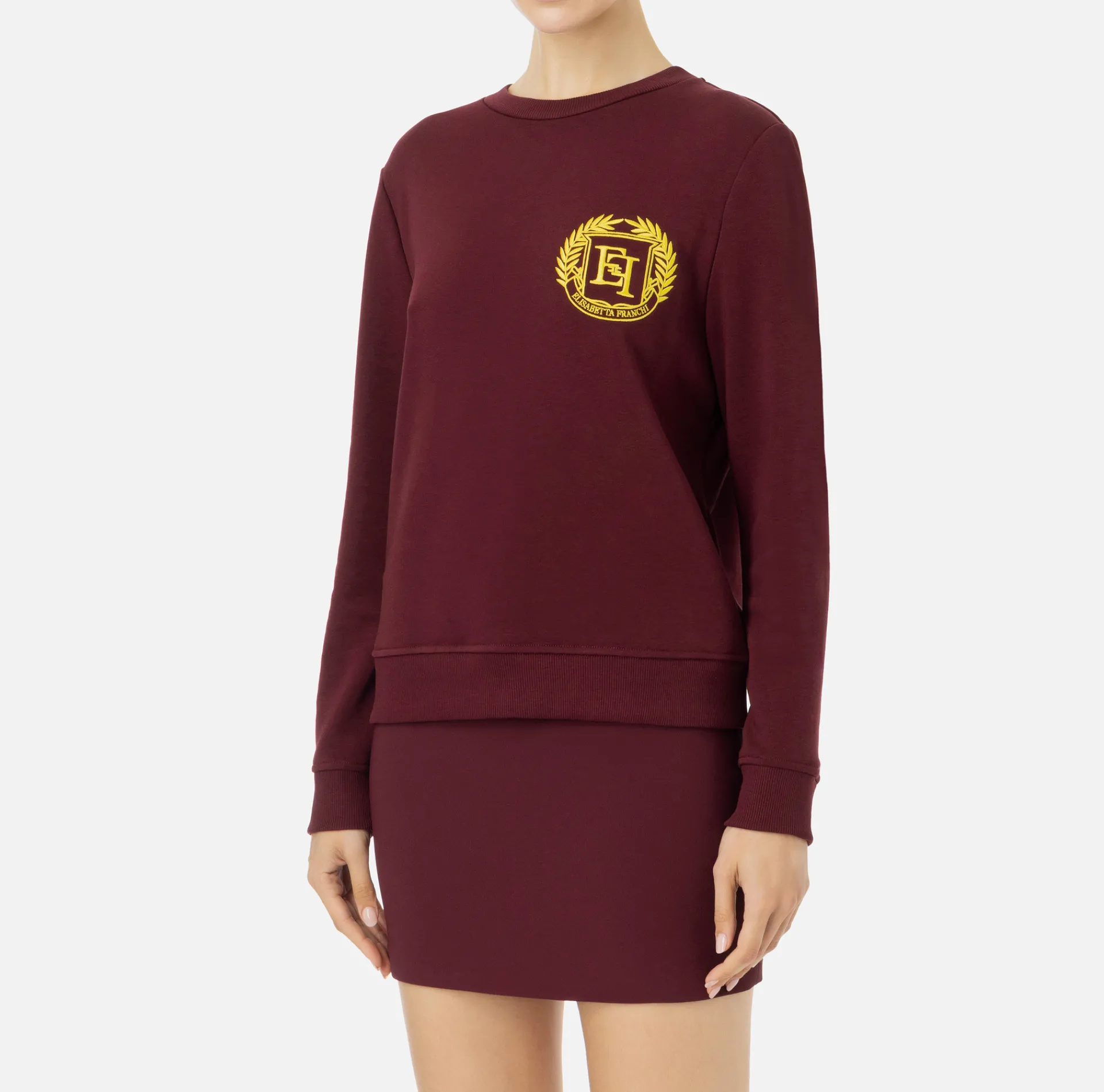 Elisabetta Franchi Knitwear And Sweatshirts|Cotton sweatshirt with emblem embroidery RougeNoir
