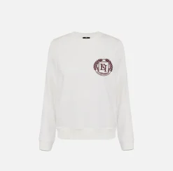 Elisabetta Franchi Knitwear And Sweatshirts|Cotton sweatshirt with emblem embroidery Ivory