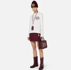 Elisabetta Franchi Knitwear And Sweatshirts|Cotton sweatshirt with emblem embroidery Ivory