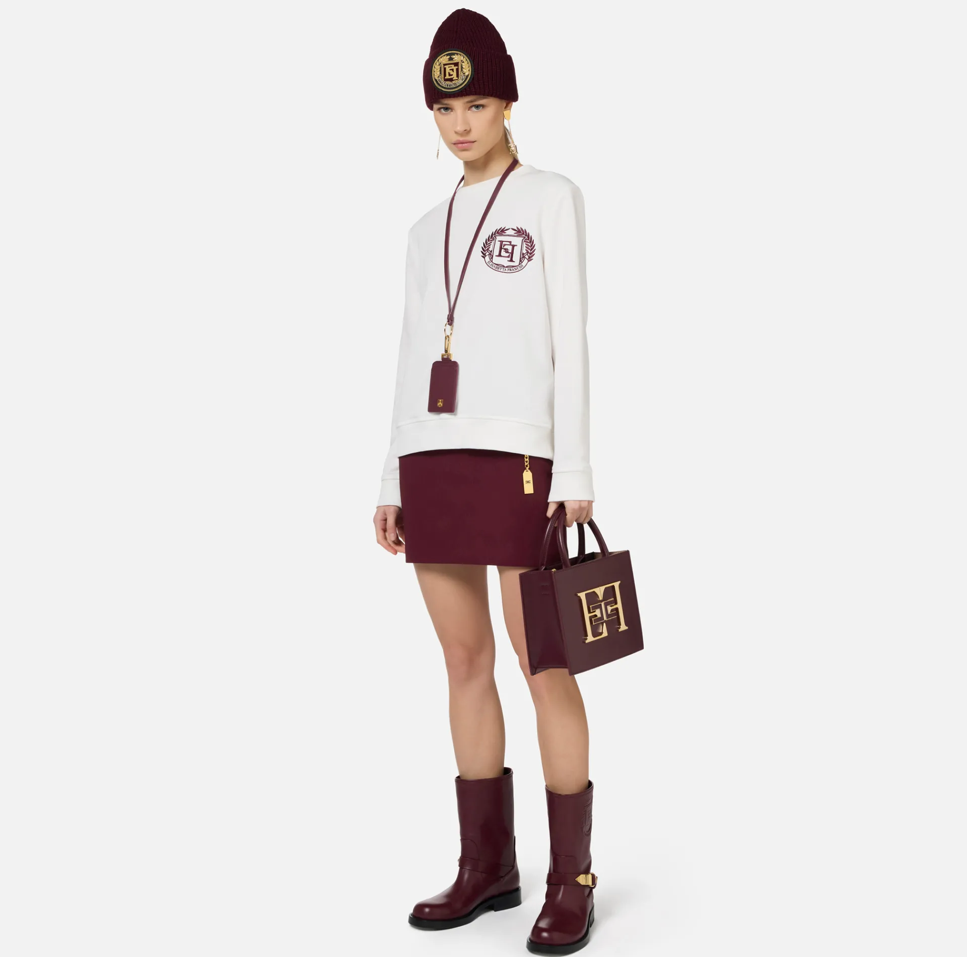 Elisabetta Franchi Knitwear And Sweatshirts|Cotton sweatshirt with emblem embroidery Ivory