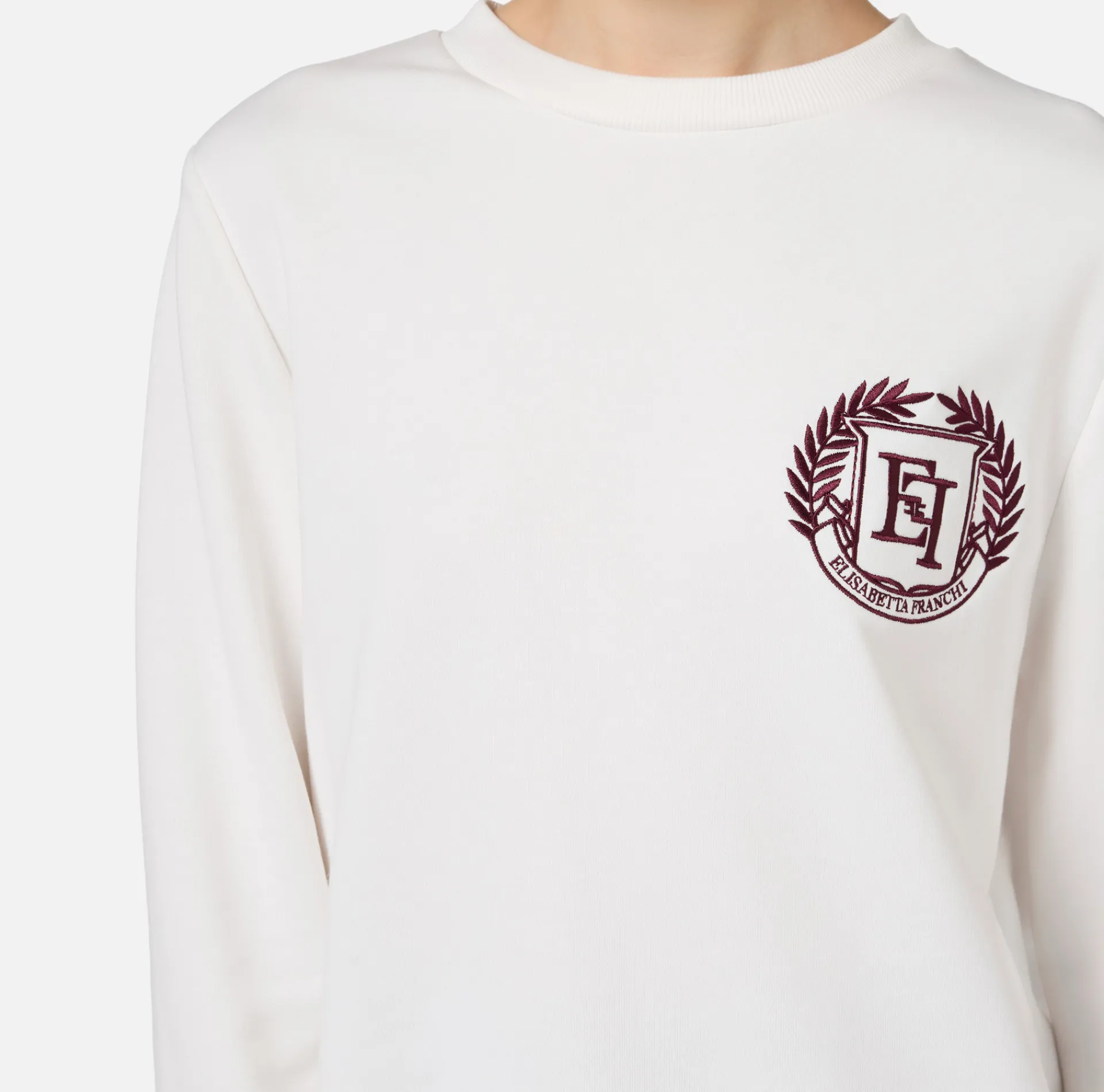 Elisabetta Franchi Knitwear And Sweatshirts|Cotton sweatshirt with emblem embroidery Ivory