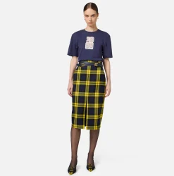Elisabetta Franchi Top And T-Shirts|Cotton T-shirt with college-style logo patch Navy