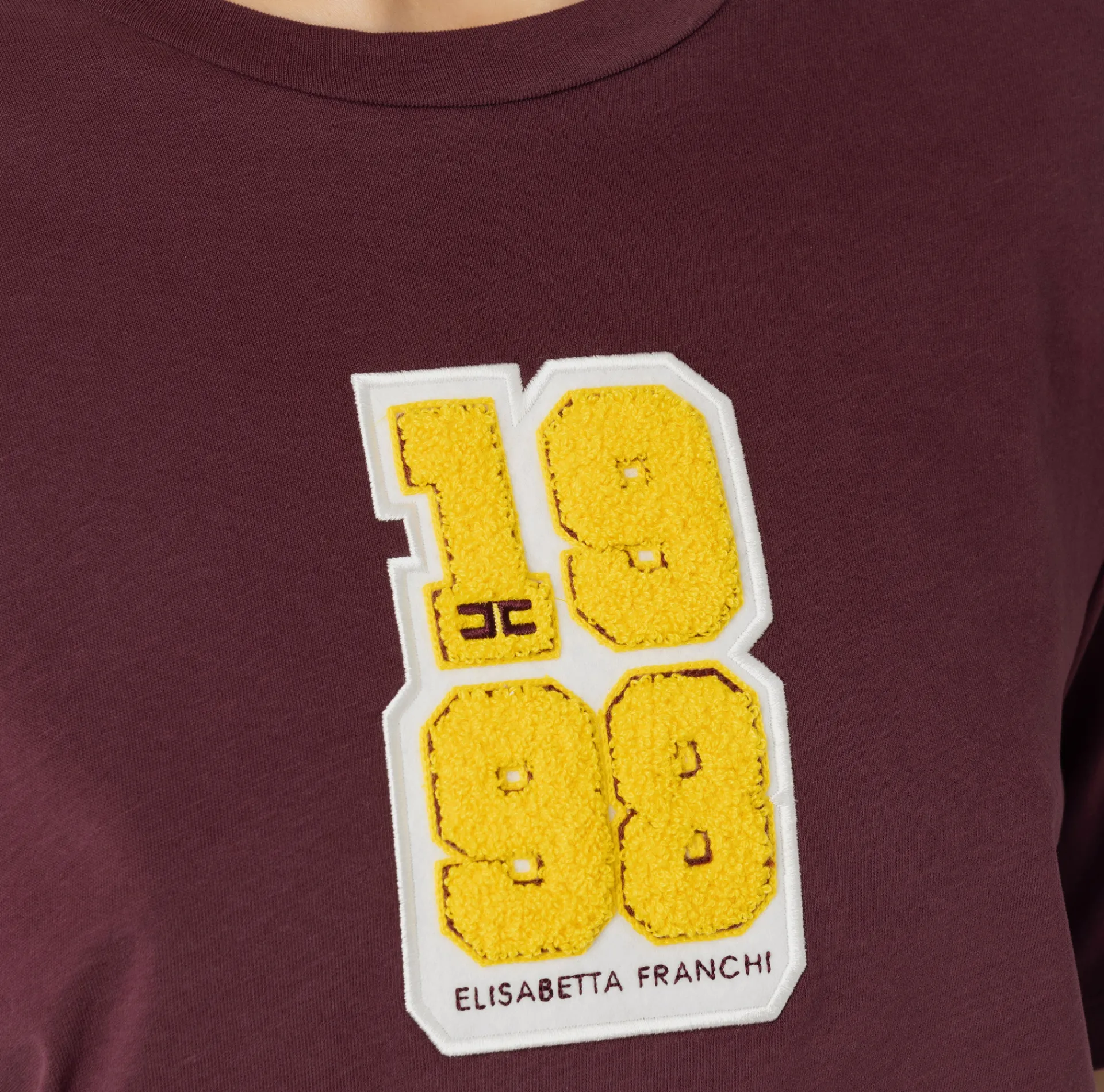 Elisabetta Franchi Top And T-Shirts|Cotton T-shirt with college-style logo patch RougeNoir