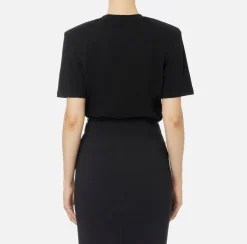 Elisabetta Franchi Top And T-Shirts|Cotton T-shirt with college-style logo patch Black