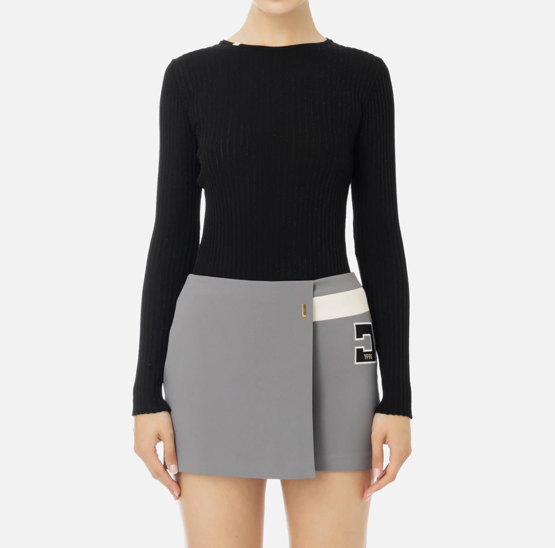 Elisabetta Franchi Knitwear And Sweatshirts|Crew neck shirt in narrow-ribbed lurex and viscose fabric Black