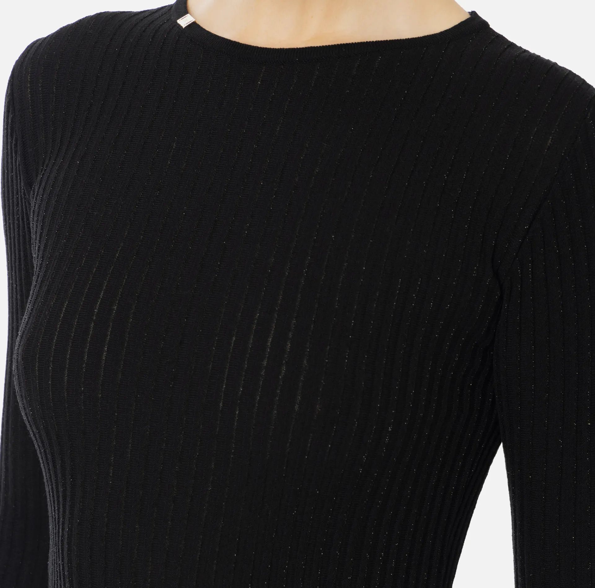 Elisabetta Franchi Knitwear And Sweatshirts|Crew neck shirt in narrow-ribbed lurex and viscose fabric Black