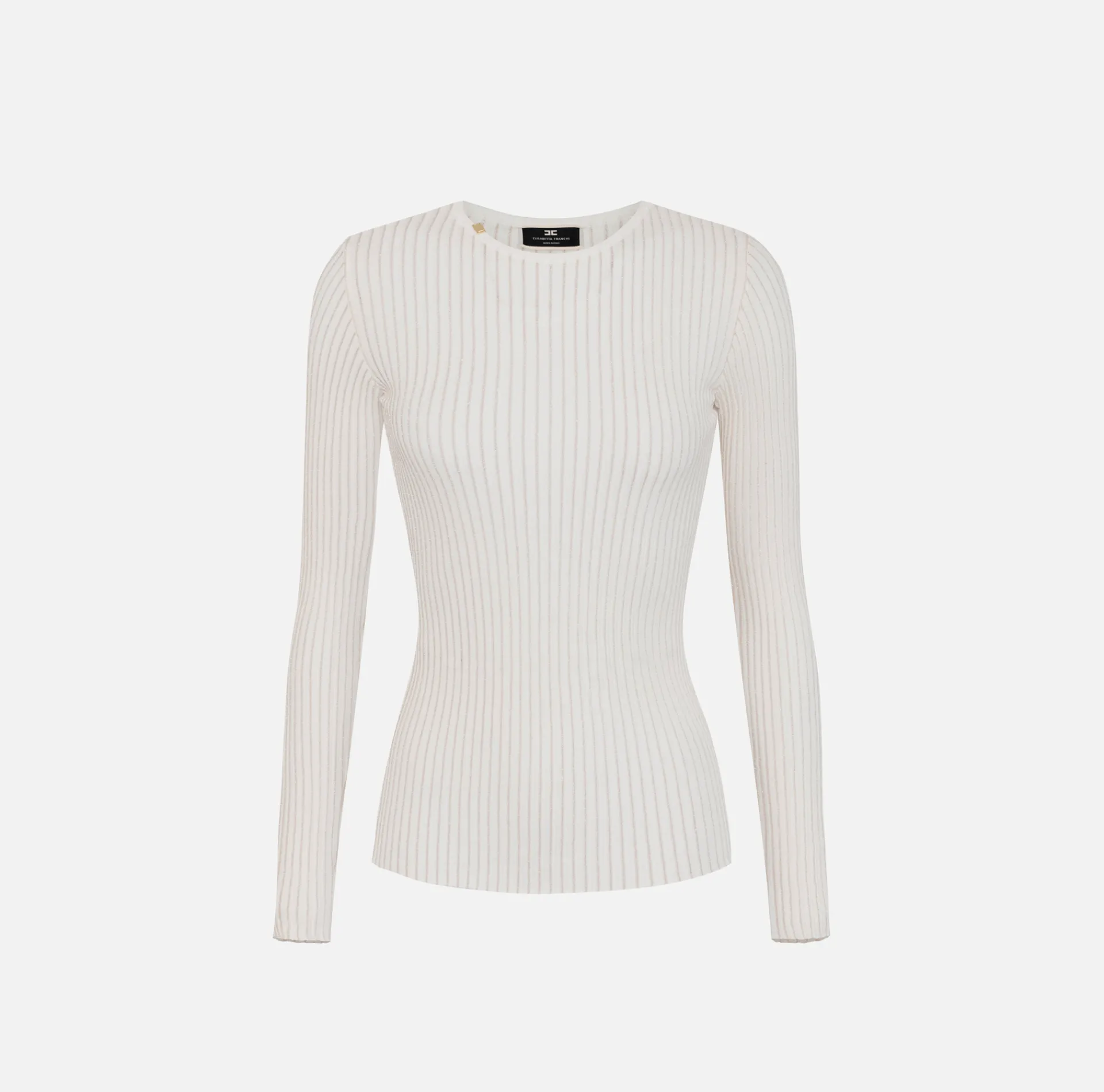 Elisabetta Franchi Knitwear And Sweatshirts|Crew neck shirt in narrow-ribbed lurex and viscose fabric Ivory