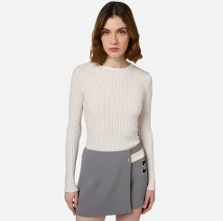 Elisabetta Franchi Knitwear And Sweatshirts|Crew neck shirt in narrow-ribbed lurex and viscose fabric Ivory