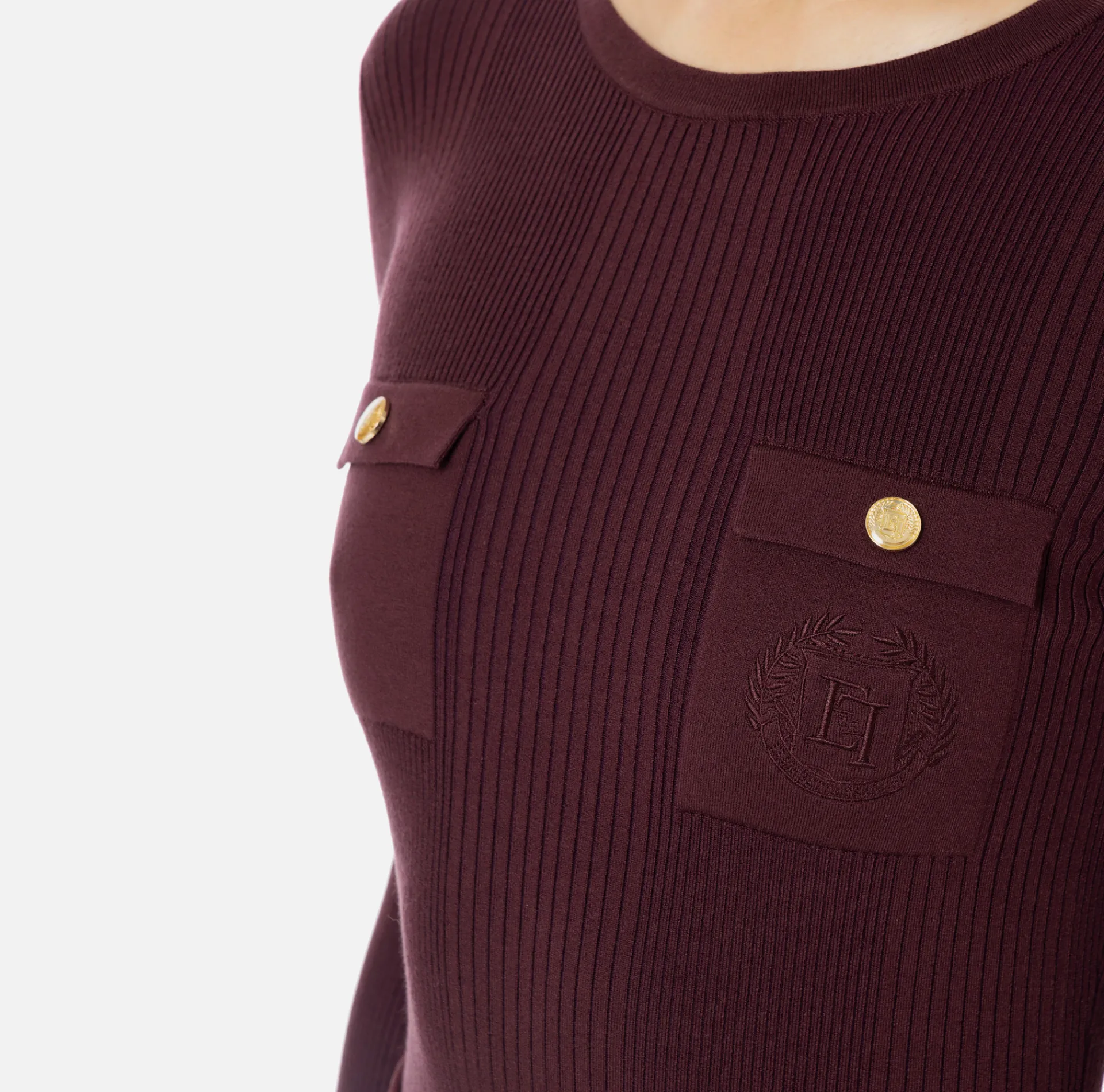 Elisabetta Franchi Knitwear And Sweatshirts|Crew neck shirt in narrow-ribbed lyocell and silk fabric with logo embroidery RougeNoir