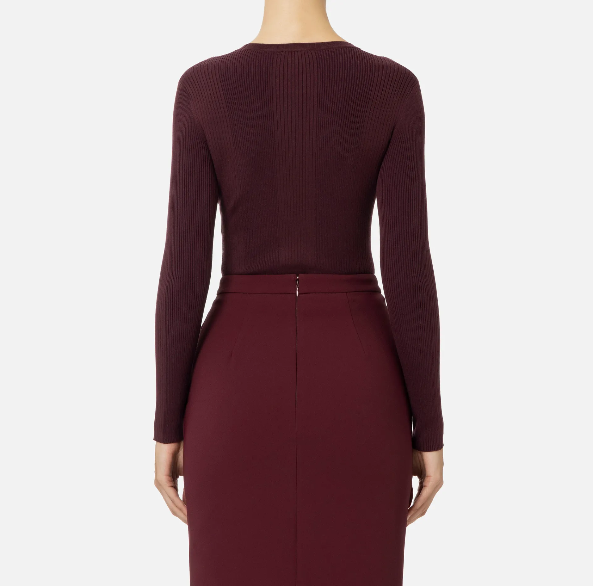 Elisabetta Franchi Knitwear And Sweatshirts|Crew neck shirt in narrow-ribbed lyocell and silk fabric with logo embroidery RougeNoir
