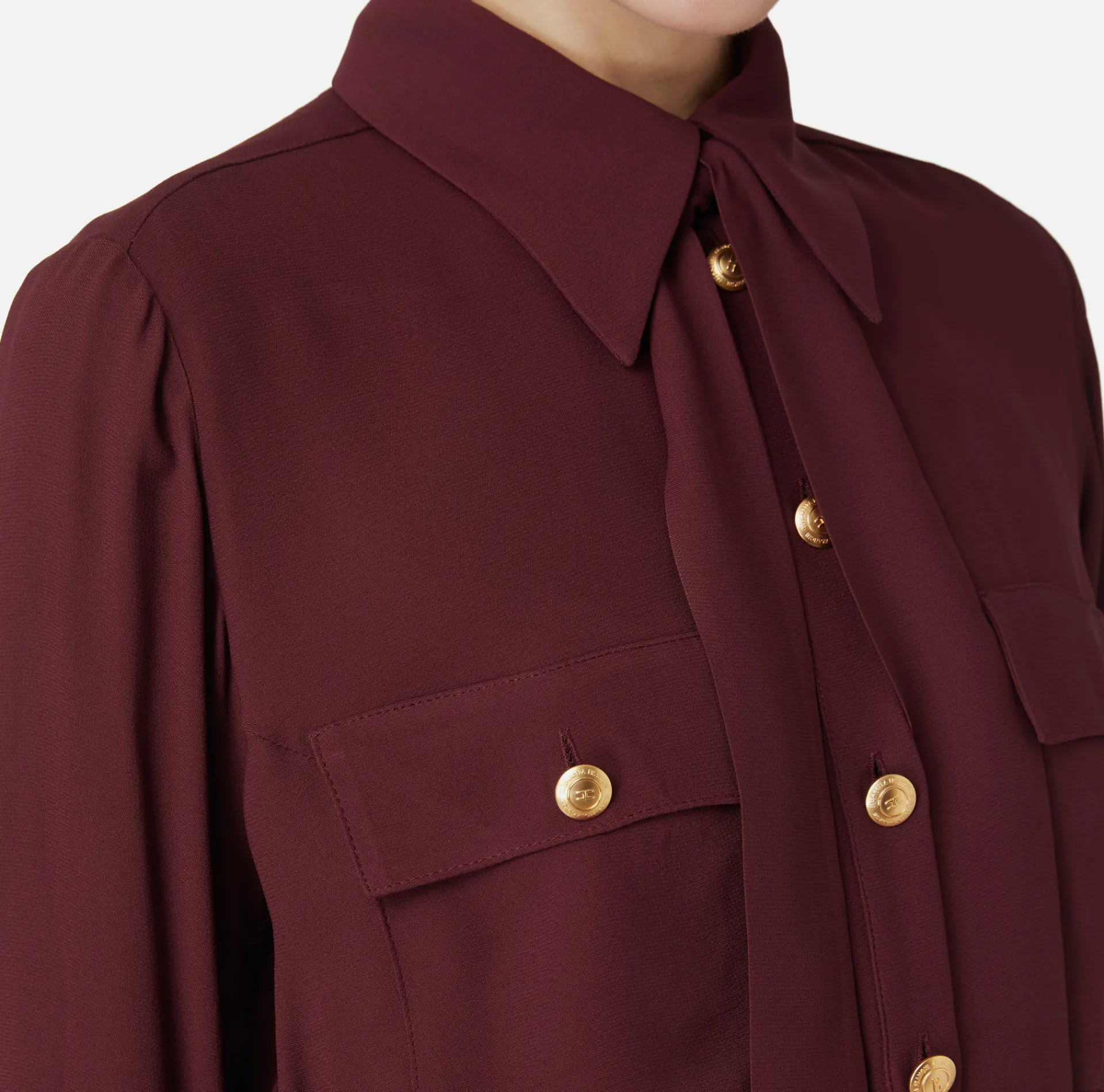 Elisabetta Franchi Shirts And Blouses|Cropped blouse in georgette fabric with foulard scarf neck RougeNoir