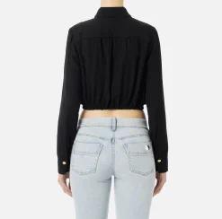 Elisabetta Franchi Shirts And Blouses|Cropped blouse in georgette fabric with foulard scarf neck Black