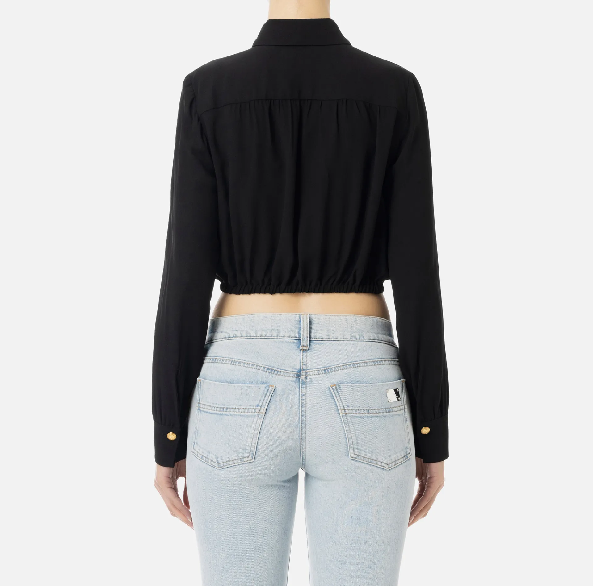 Elisabetta Franchi Shirts And Blouses|Cropped blouse in georgette fabric with foulard scarf neck Black