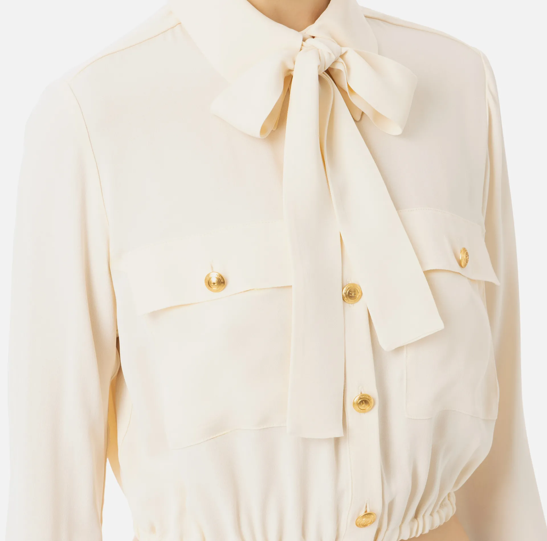 Elisabetta Franchi Shirts And Blouses|Cropped blouse in georgette fabric with foulard scarf neck Butter