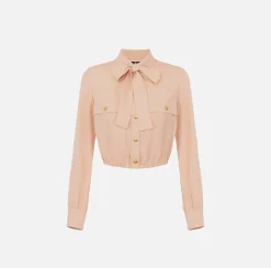 Elisabetta Franchi Shirts And Blouses|Cropped blouse in georgette fabric with foulard scarf neck