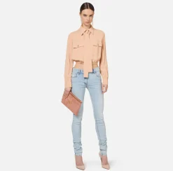 Elisabetta Franchi Shirts And Blouses|Cropped blouse in georgette fabric with foulard scarf neck