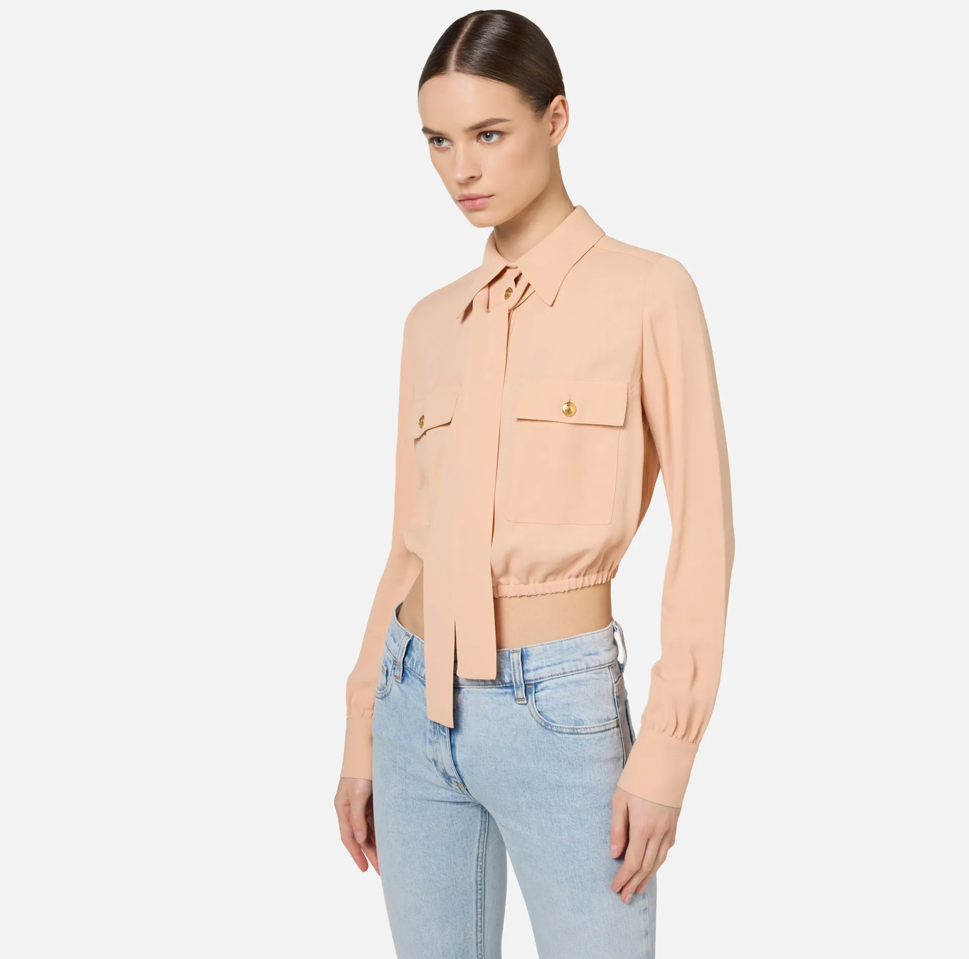 Elisabetta Franchi Shirts And Blouses|Cropped blouse in georgette fabric with foulard scarf neck