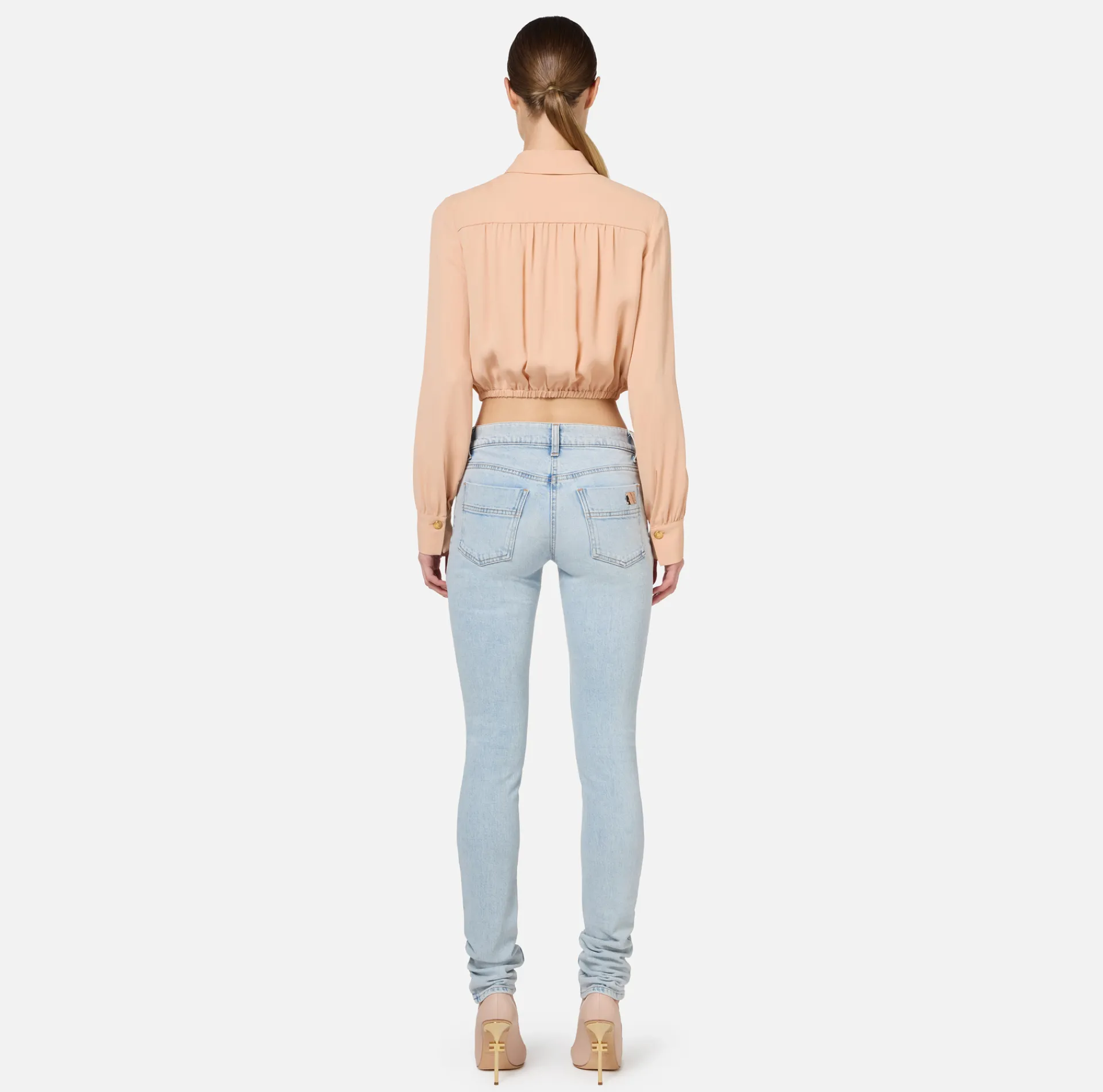 Elisabetta Franchi Shirts And Blouses|Cropped blouse in georgette fabric with foulard scarf neck