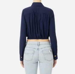 Elisabetta Franchi Shirts And Blouses|Cropped blouse in georgette fabric with foulard scarf neck Navy
