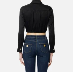 Elisabetta Franchi Shirts And Blouses|Cropped blouse in jacquard satin fabric with foulard scarf Black