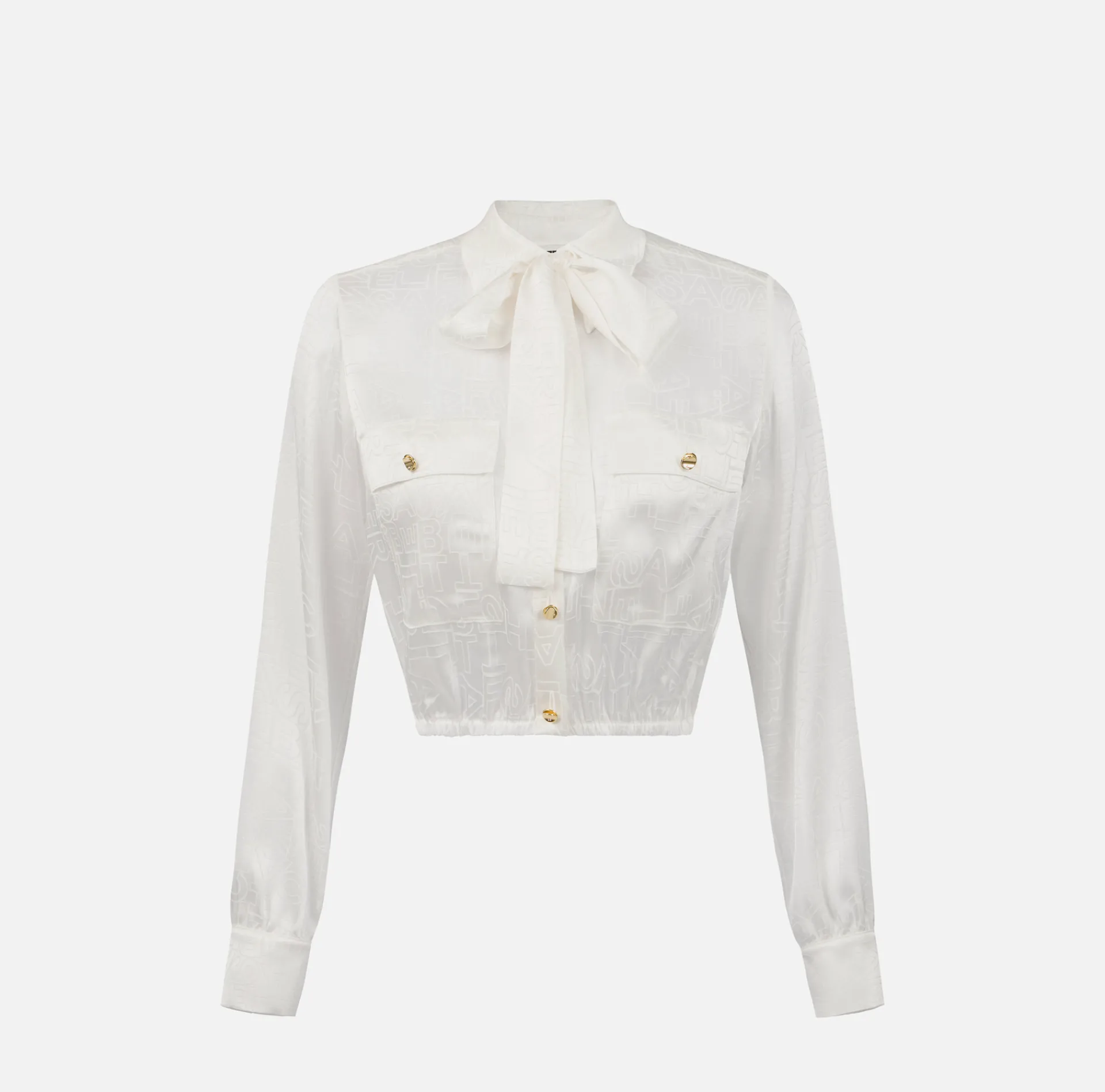Elisabetta Franchi Shirts And Blouses|Cropped blouse in jacquard satin fabric with foulard scarf Ivory