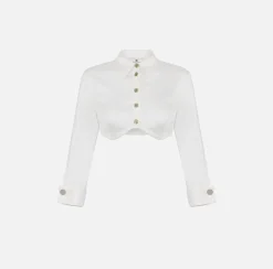 Elisabetta Franchi Shirts And Blouses|Cropped blouse in satin fabric with cup cut White