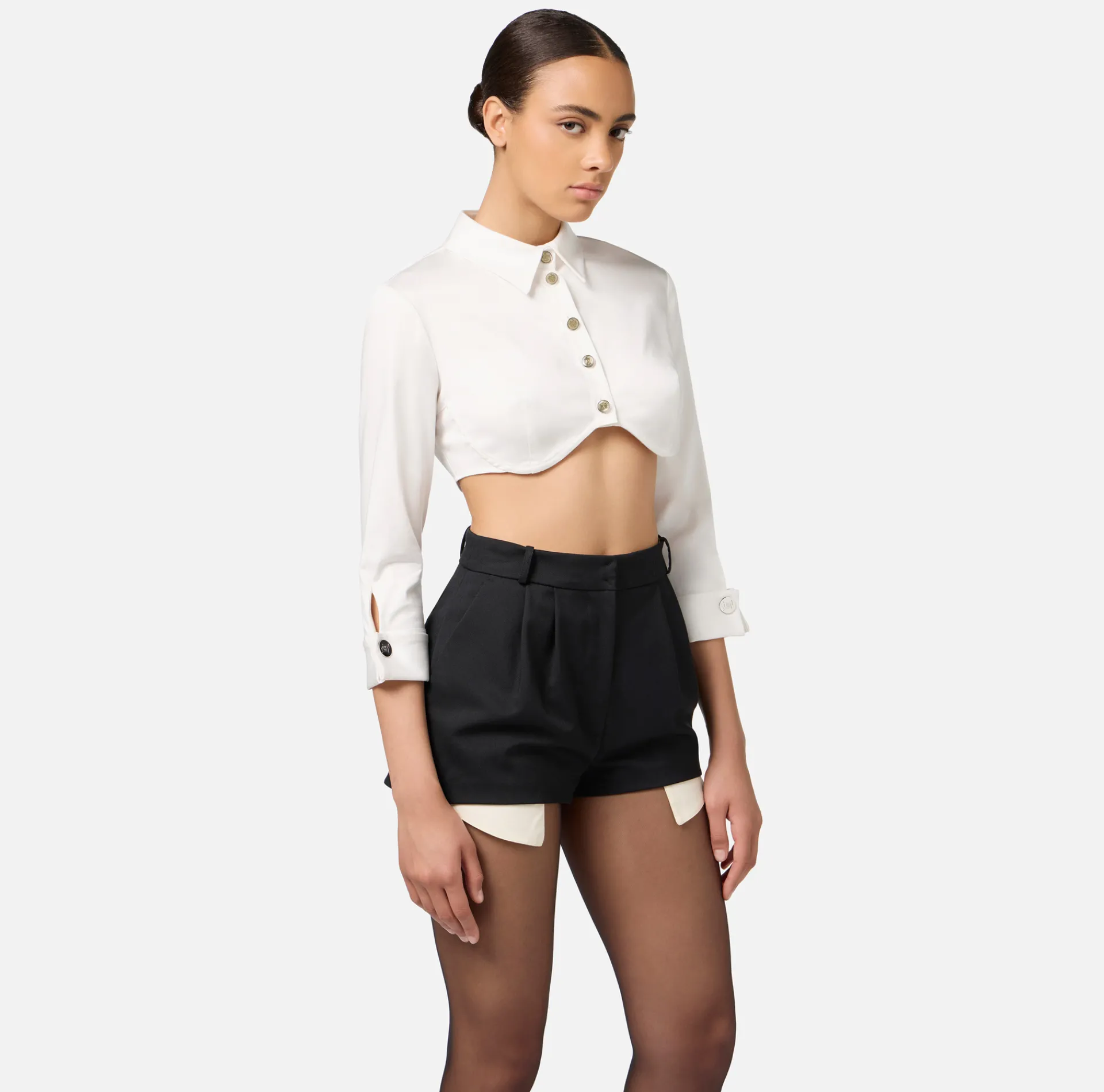 Elisabetta Franchi Shirts And Blouses|Cropped blouse in satin fabric with cup cut White